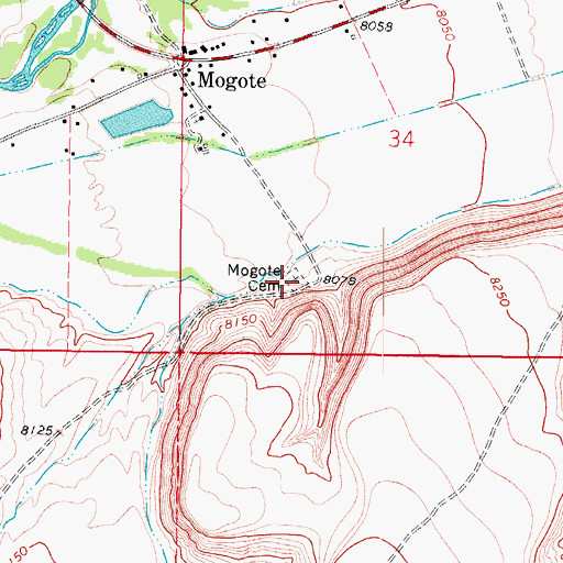 Topographic Map of Mogote Cemetery, CO