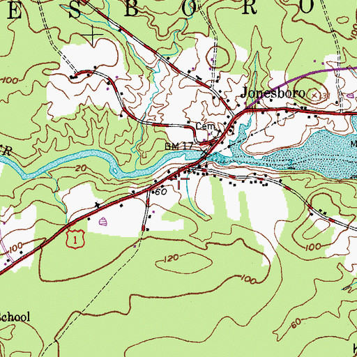 Topographic Map of Jonesboro Post Office, ME