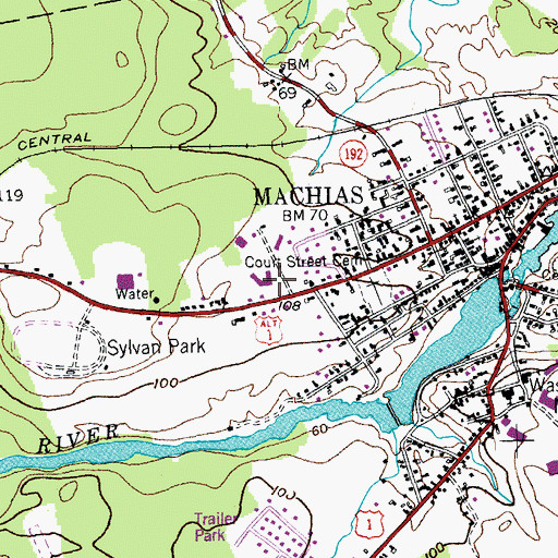 Topographic Map of Machias Memorial High School, ME