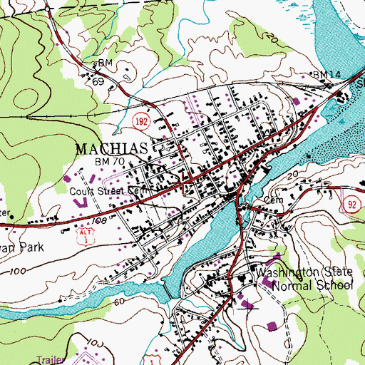 Topographic Map of Machias Town Hall, ME