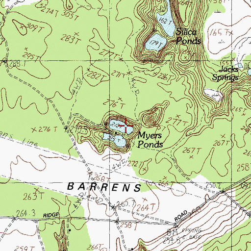 Topographic Map of Myers Ponds, ME