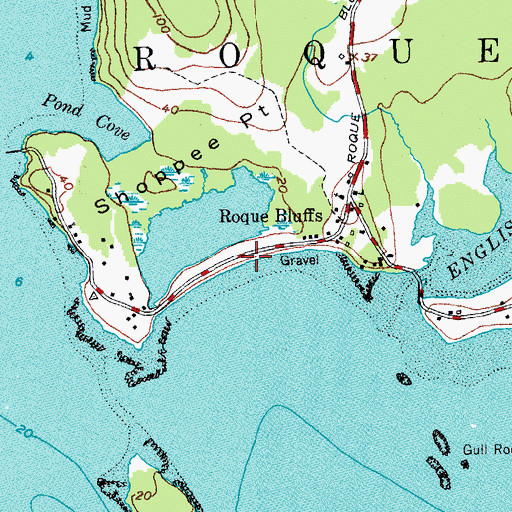 Topographic Map of Roque Bluffs Beach, ME