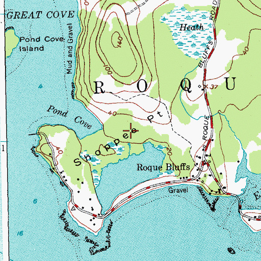 Topographic Map of Roque Bluffs State Park, ME