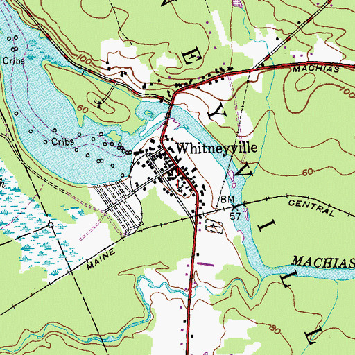 Topographic Map of Whitneyville Public Library, ME