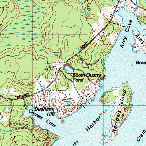 Topographic Map of Booths Quarry (historical), ME