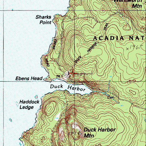 Topographic Map of Duck Harbor Campground, ME
