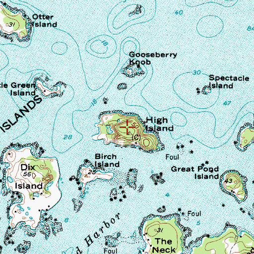 Topographic Map of High Island Granite Quarry (historical), ME