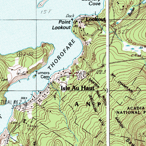 Topographic Map of Isle Au Haut Rural School, ME