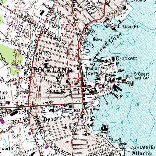 Topographic Map of Rockland Post Office, ME