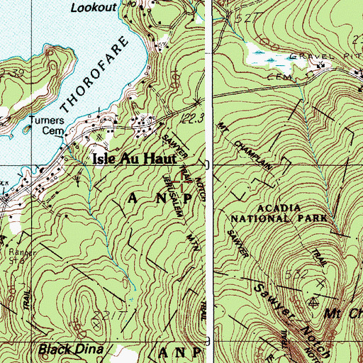 Topographic Map of Sawyer Notch Trail, ME