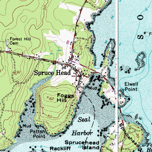 Topographic Map of Spruce Head Post Office, ME