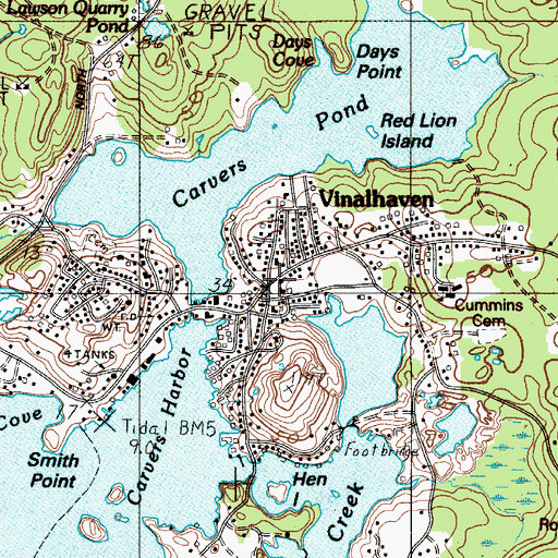 Topographic Map of Vinalhaven Public Library, ME