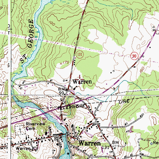 Topographic Map of Warren Community School, ME