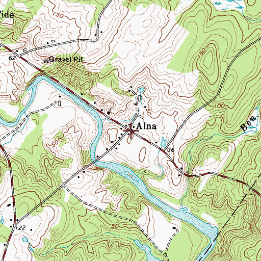 Topographic Map of Alna Post Office, ME