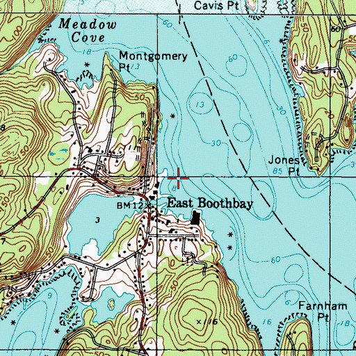 Topographic Map of East Boothbay Shipyards, ME