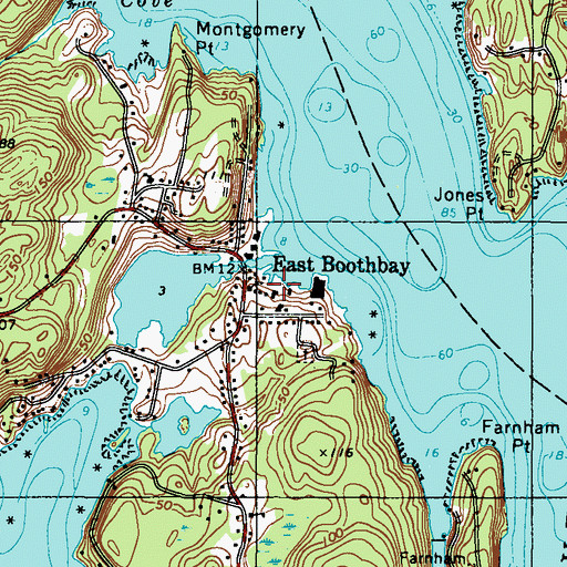 Topographic Map of East Boothbay United Methodist Church, ME