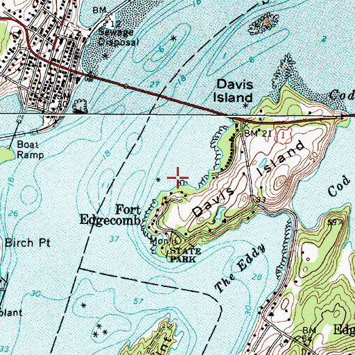 Topographic Map of Fort Edgecomb State Park, ME