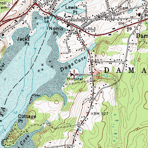 Topographic Map of Miles Memorial Hospital, ME