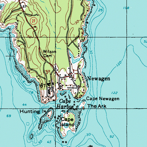 Topographic Map of Newagen Post Office, ME