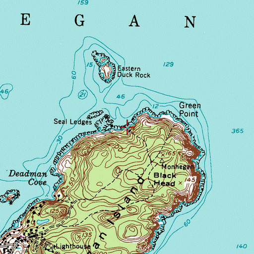 Topographic Map of Pebbly Beach, ME