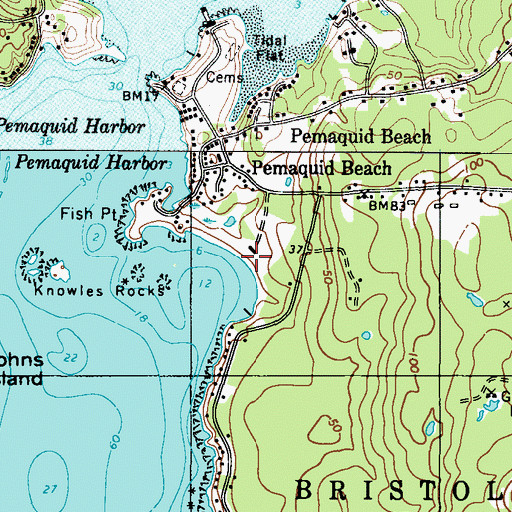 Topographic Map of Pemaquid Beach, ME