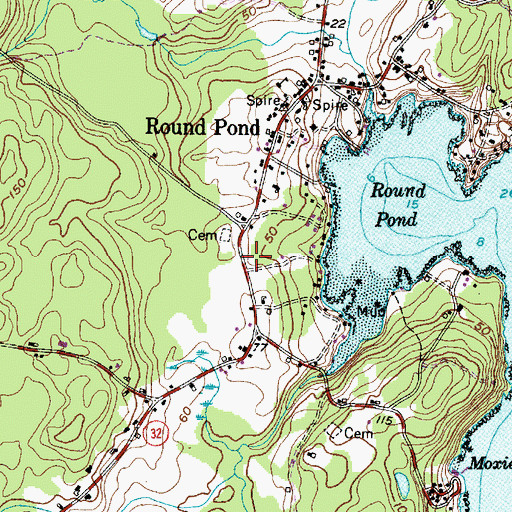 Topographic Map of Round Pond Post Office, ME