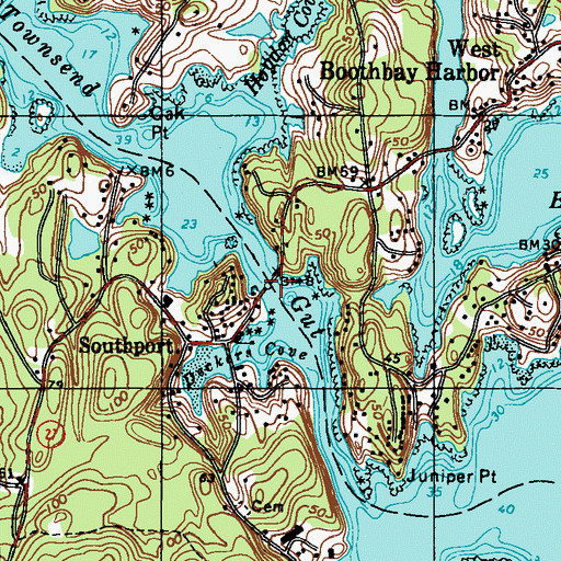 Topographic Map of Southport Bridge, ME