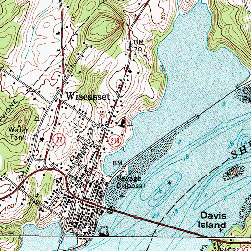 Topographic Map of Wiscasset Middle School, ME
