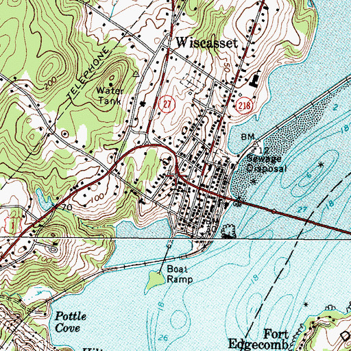 Topographic Map of Wiscasset Public Library, ME