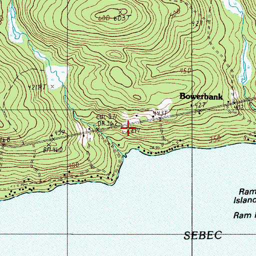 Topographic Map of Bowerbank Community Cemetery, ME