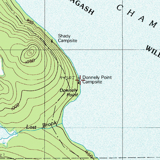 Topographic Map of Donnely Point Campsite, ME