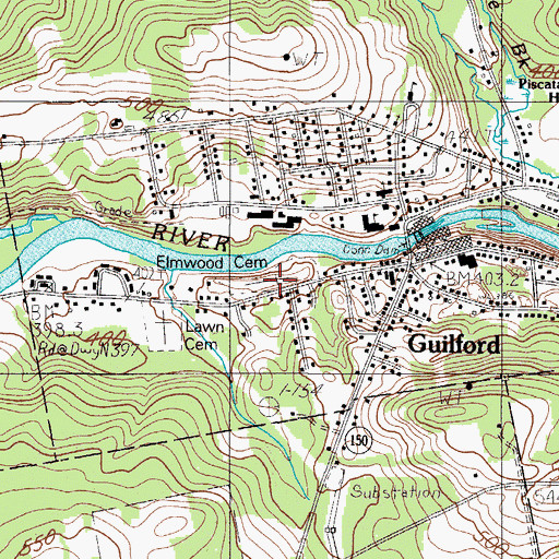 Topographic Map of Elmwood Cemetery, ME