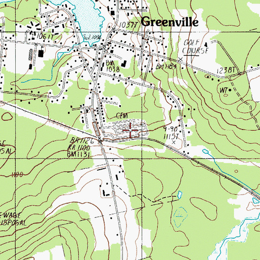 Topographic Map of Greenville Cemetery, ME