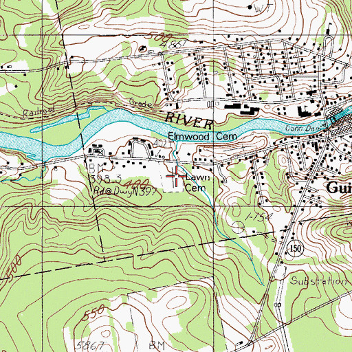 Topographic Map of Lawn Cemetery, ME
