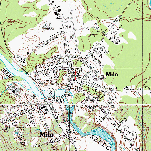 Topographic Map of Milo Free Public Library, ME