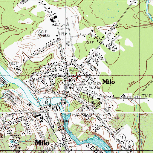 Topographic Map of Milo Post Office, ME