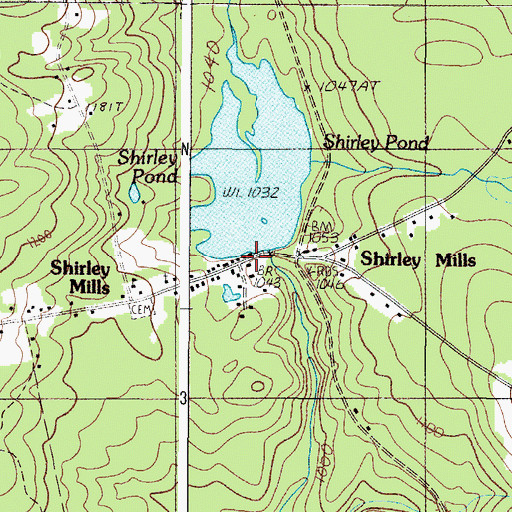 Topographic Map of Shirley Mills Post Office, ME