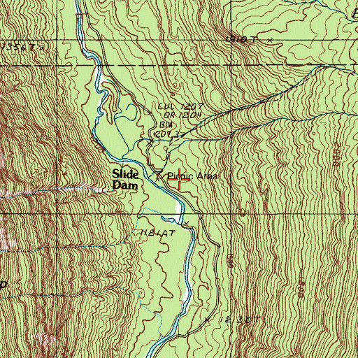 Topographic Map of Slide Dam, ME