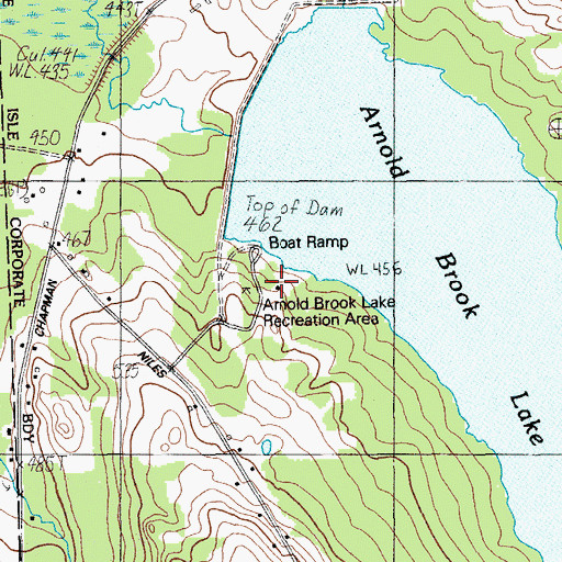 Topographic Map of Arnold Brook Lake Recreation Area, ME
