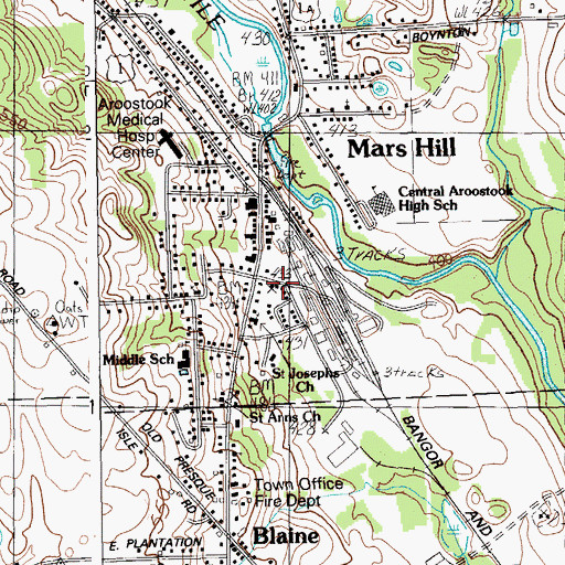 Topographic Map of Mars Hill Post Office, ME
