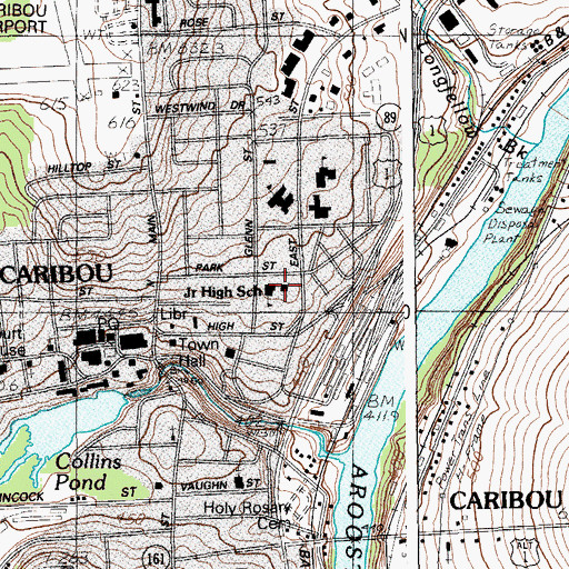Topographic Map of Caribou Middle School, ME