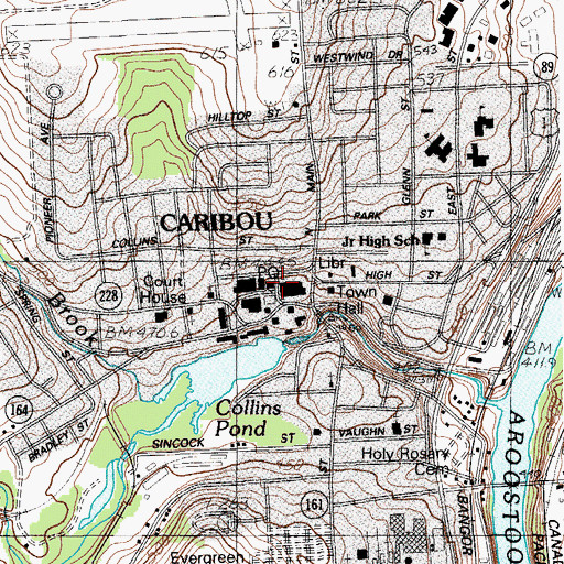 Topographic Map of Caribou Post Office, ME