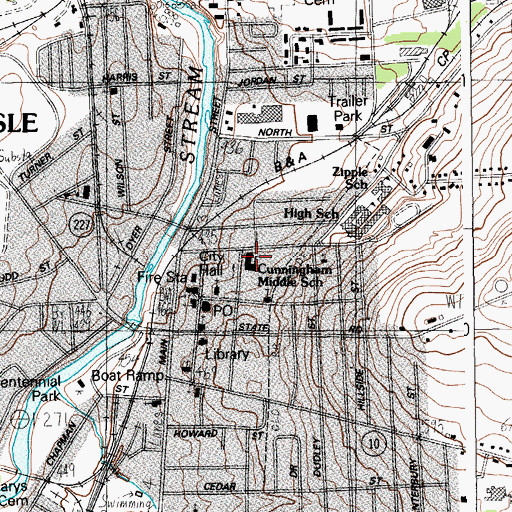 Topographic Map of Cunningham Middle School, ME
