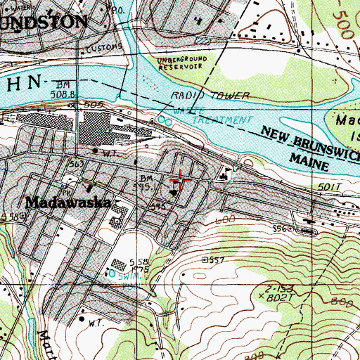 Topographic Map of Evangeline School, ME