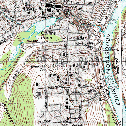Topographic Map of Evergreen Cemetery, ME