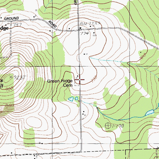 Topographic Map of Green Ridge Cemetery, ME