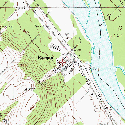 Topographic Map of Keegan Community Hall, ME