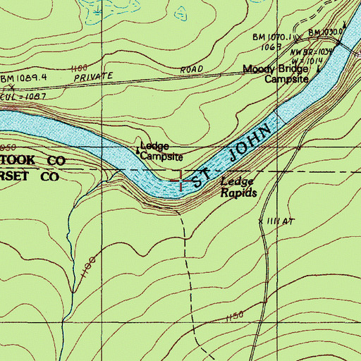 Topographic Map of Ledge Rapids, ME