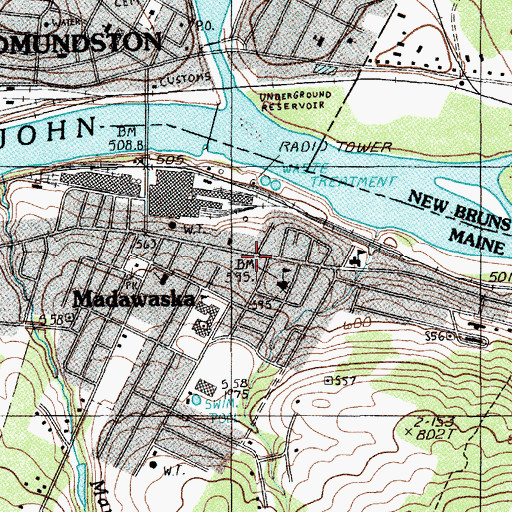 Topographic Map of Madawaska Public Library, ME