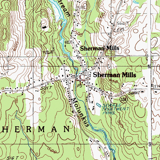 Topographic Map of Sherman Mills Post Office (historical), ME
